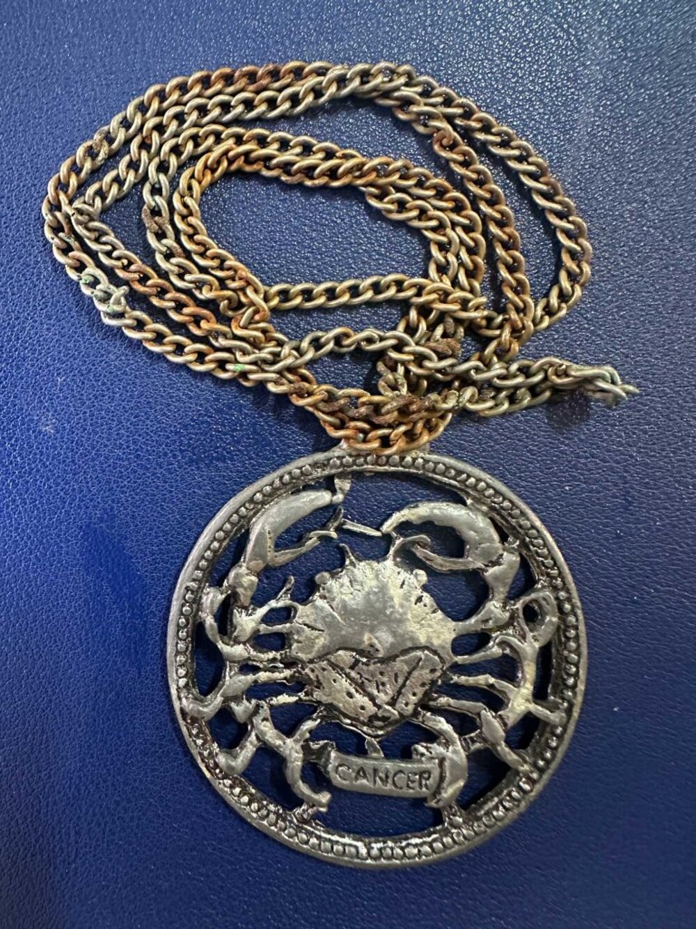 Vintage Cancer The Crab Necklace | 1960s | Pewter and Base Metal Chain